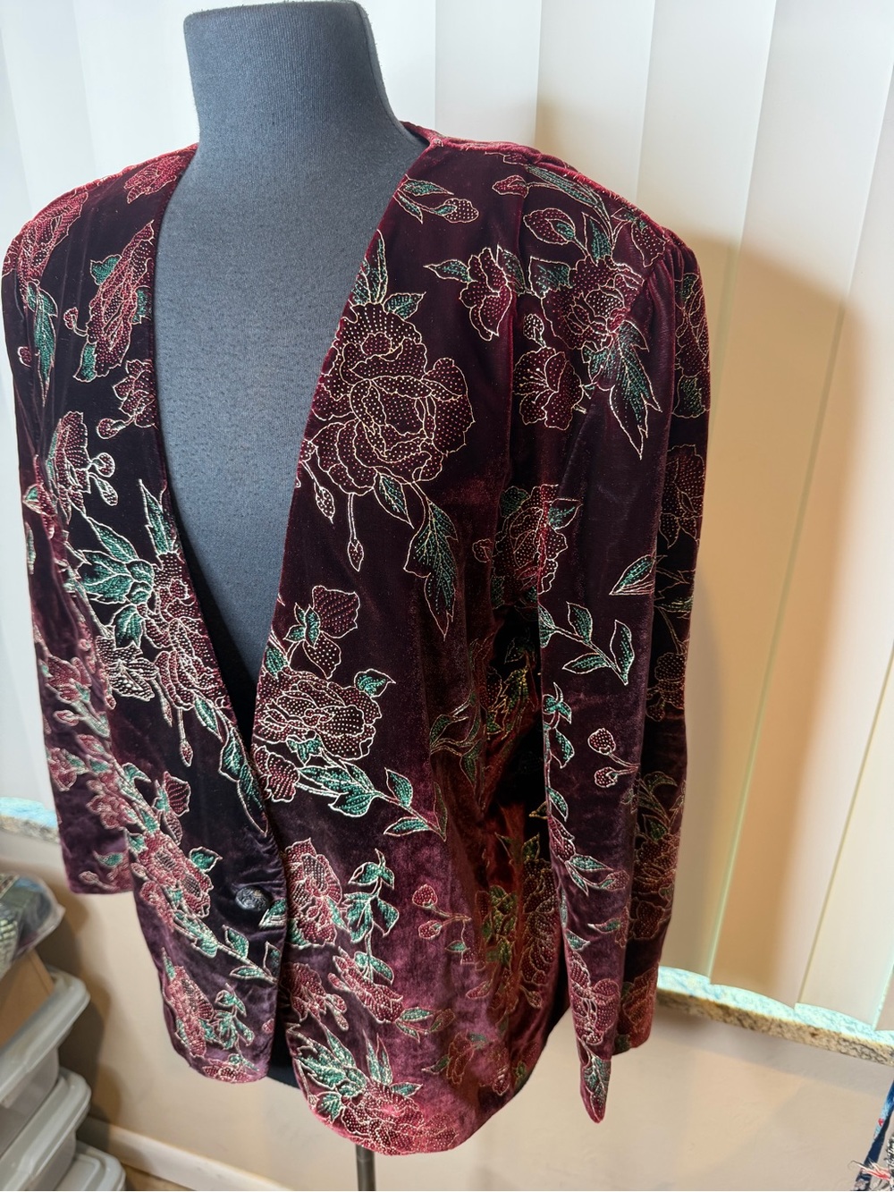 Vintage Norton McNaughton Women's Floral Metallic Velvet Blazer Jacket Size 12 - Picture 3 of 9